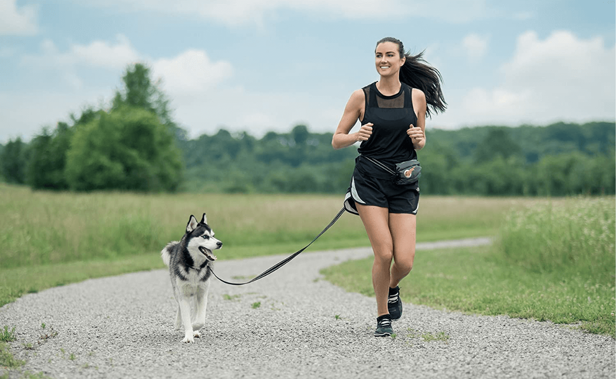 woman running with dog hands free leash