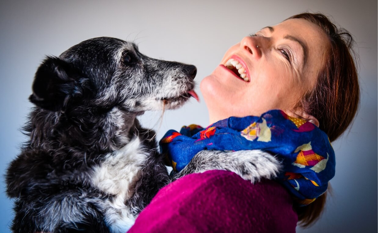 TELL LOVE german longhaired pointer and woman smiling