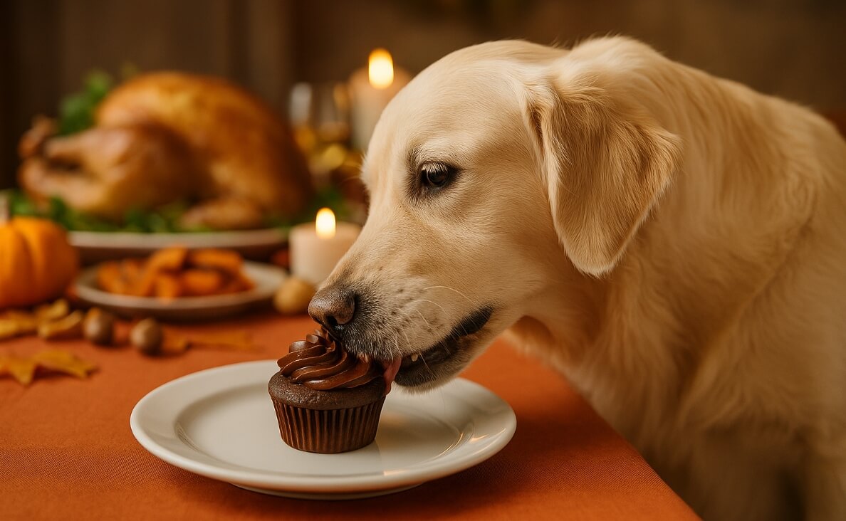 Dog Eats Chocolate Cupcake Thanksgiving